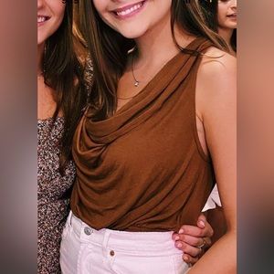 Free people brown cowl neck tank. Cute for game day
